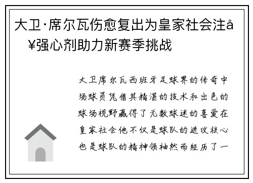 大卫·席尔瓦伤愈复出为皇家社会注入强心剂助力新赛季挑战